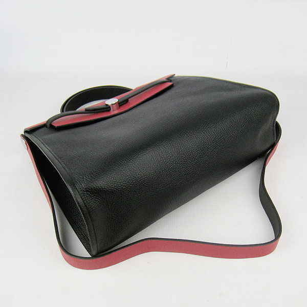 7A Replica Hermes Black/Red Kelly 32cm Togo Leather Bag 60667